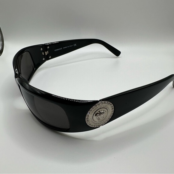 Versace 4044-B Sunglasses Black Silver Coin Medusa Swarovski - Picture 4 of 11